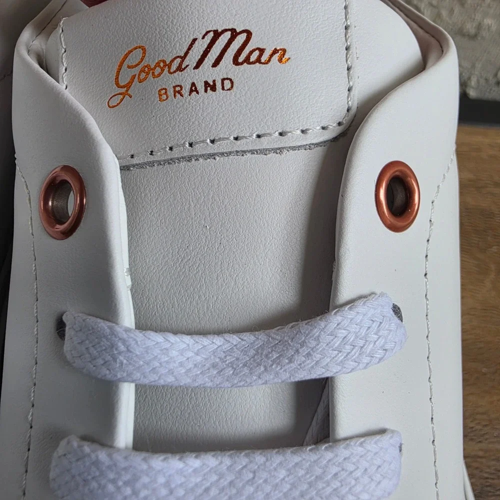 Good Man Brand Edge Low Top Sneakers Mens 8.5 White Napa Leather Italy Shoes New